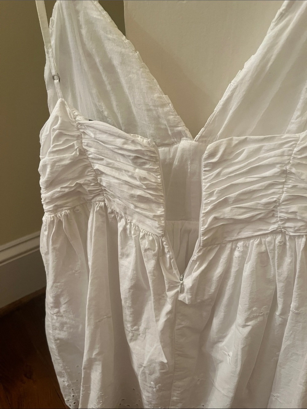 Zara White Eyelet Babydoll Mini Dress Size M - Picture 7 of 7
